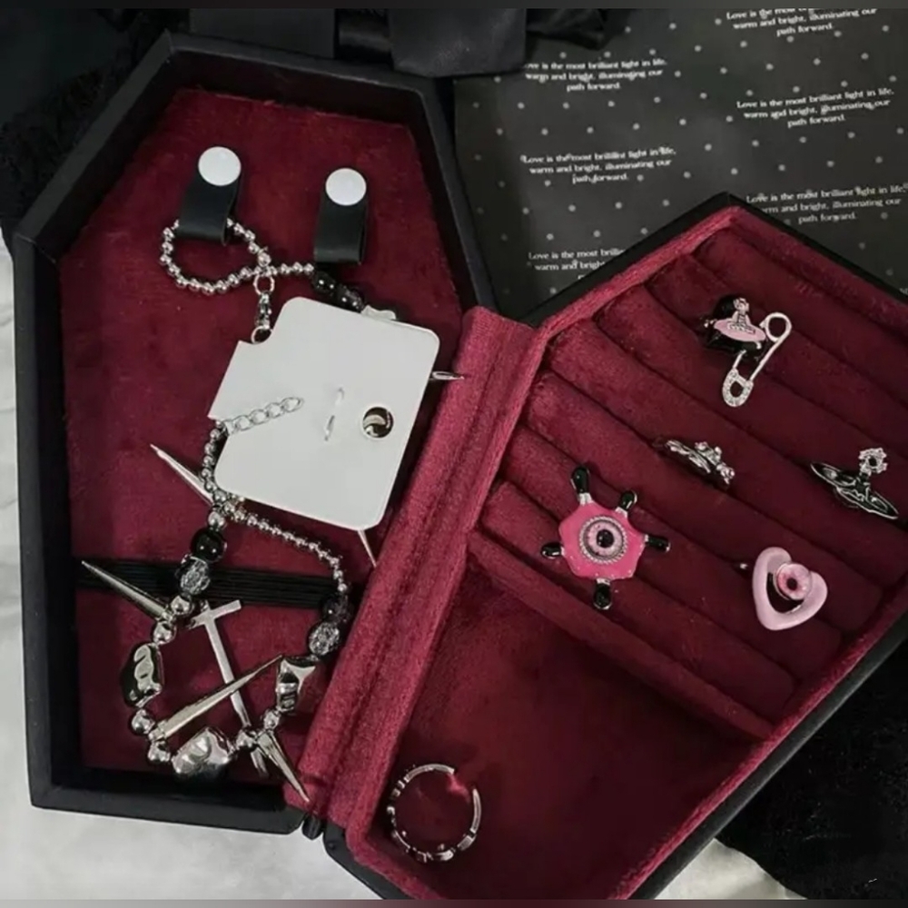Black Coffin Shaped Jewelry Box with Red Gothic Text - Picture 3 of 4